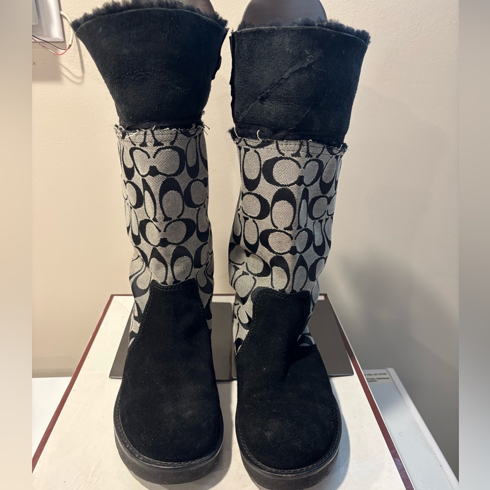 Coach Kally Black Canvas Signature Boots, Women’s Size 6 Preowned